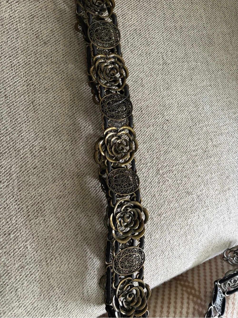 Vintage Silver Filigree stretch gold brass rose Medallion Boho Goth